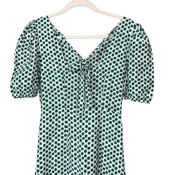 Vintage white green retro 50s polka dot fitted pinup style pencil dress medium - Picture 9 of 12